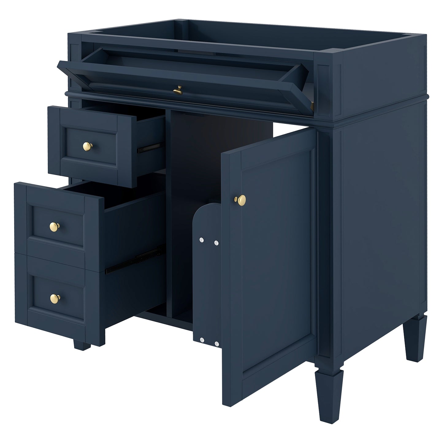VanityFus 29.3-in Blue Bathroom Vanity without Top Base Cabinet Undermount with 2 Soft Close Doors 3 Drawers Adjustable Shelves