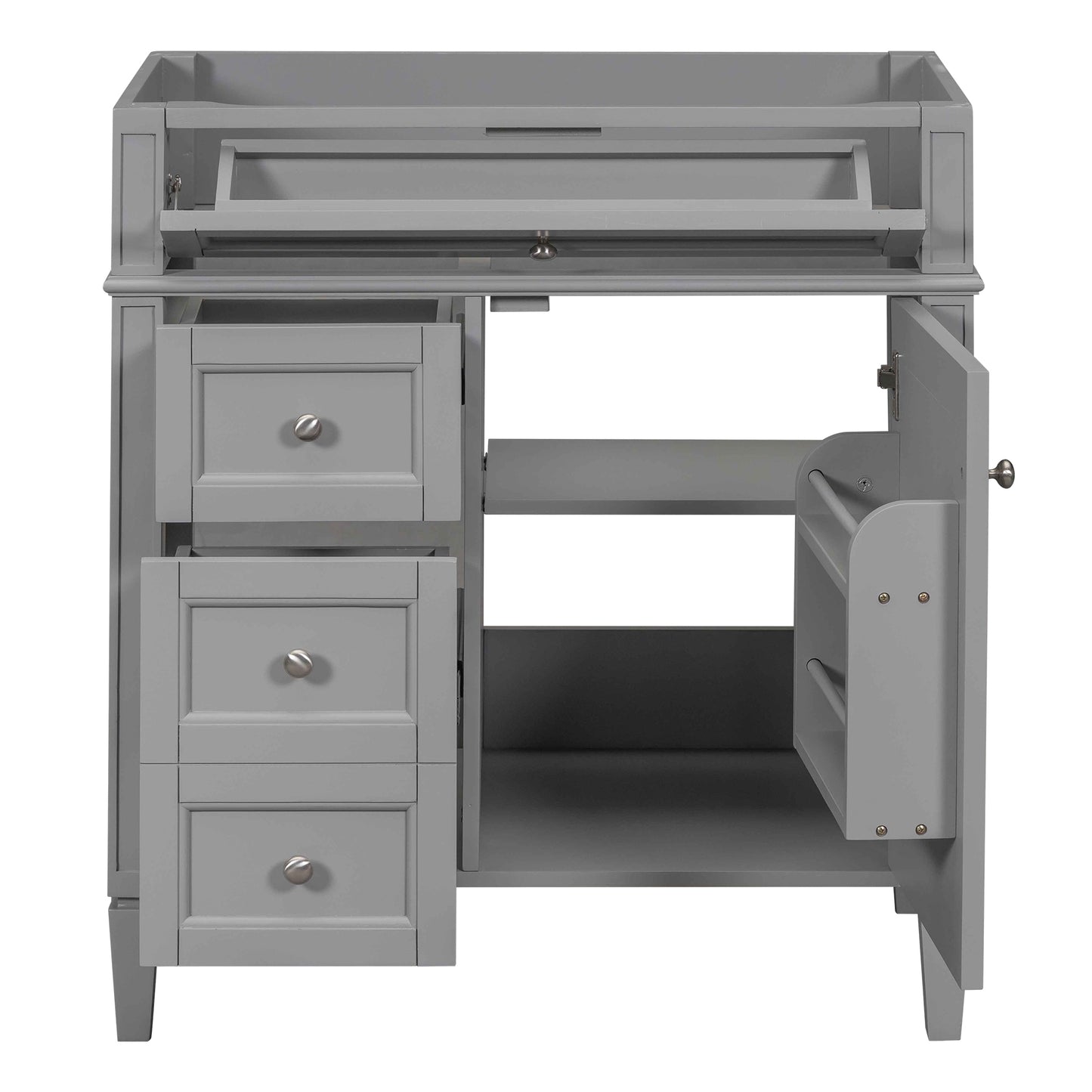 VanityFus 29.3-in Grey Bathroom Vanity without Top Base Cabinet Undermount with 2 Soft Close Doors 3 Drawers Adjustable Shelves