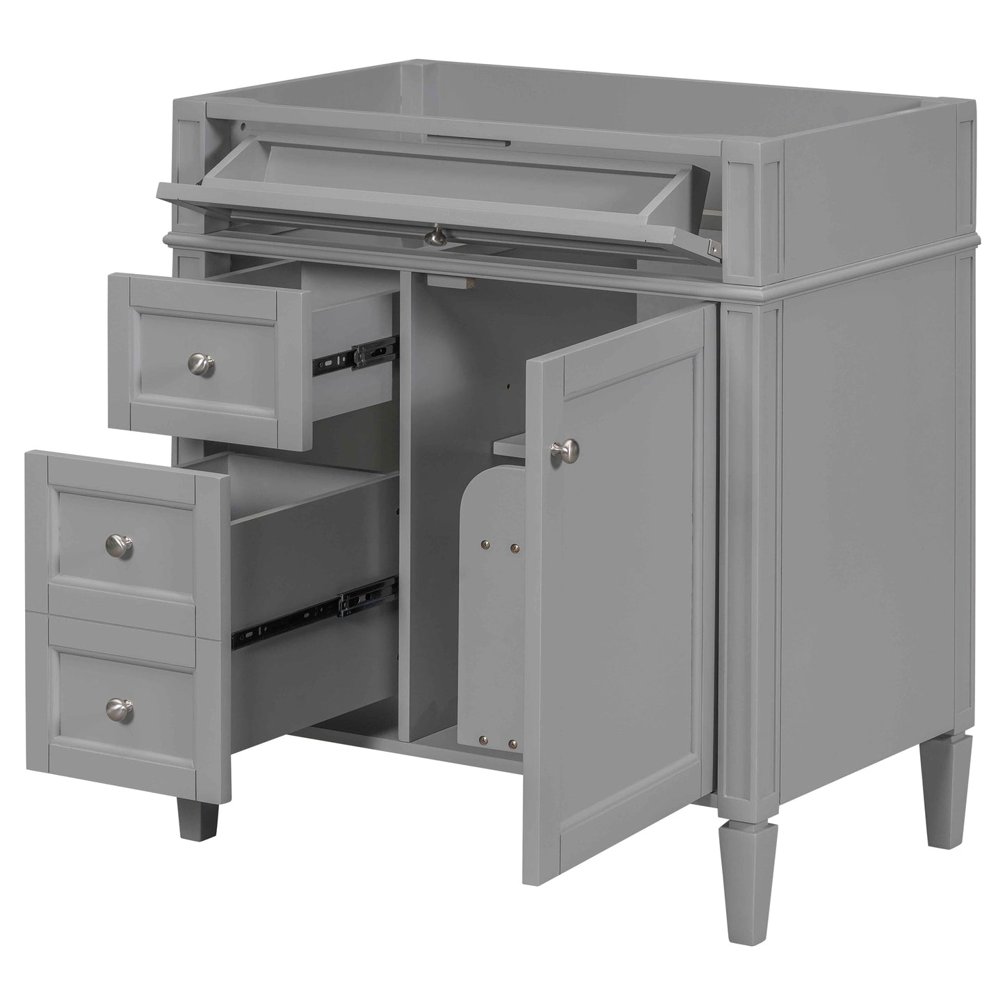 VanityFus 29.3-in Grey Bathroom Vanity without Top Base Cabinet Undermount with 2 Soft Close Doors 3 Drawers Adjustable Shelves