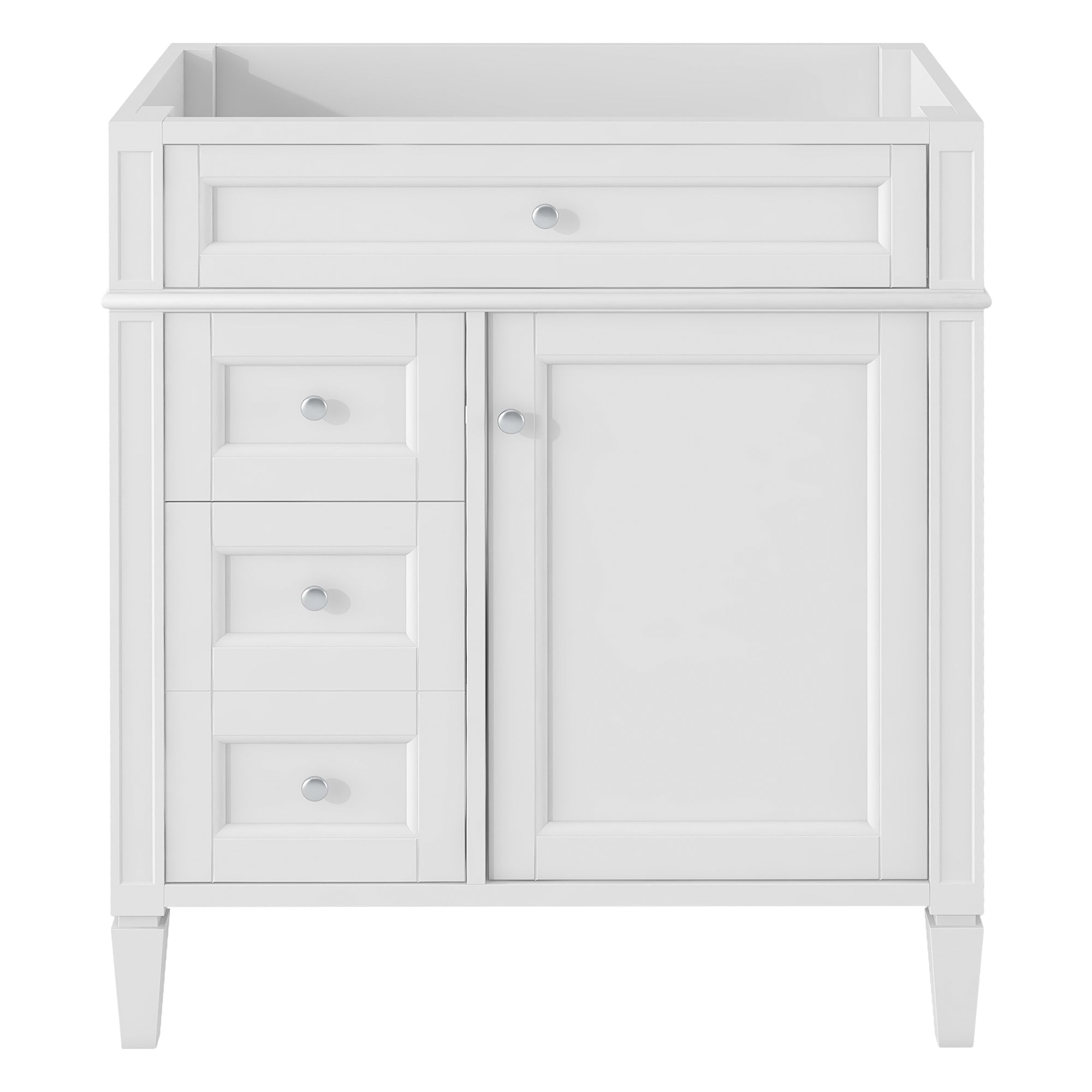 VanityFus 29.3-in White Bathroom Vanity Undermount without Top Base Cabinet with 2 Soft Close Doors 3 Drawers Adjustable Shelves