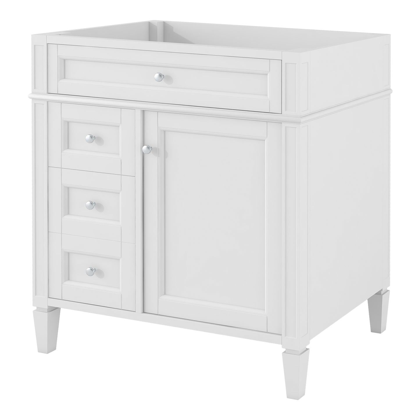 VanityFus 29.3-in White Bathroom Vanity Undermount without Top Base Cabinet with 2 Soft Close Doors 3 Drawers Adjustable Shelves