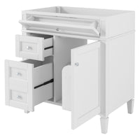 VanityFus 29.3-in White Bathroom Vanity Undermount without Top Base Cabinet with 2 Soft Close Doors 3 Drawers Adjustable Shelves