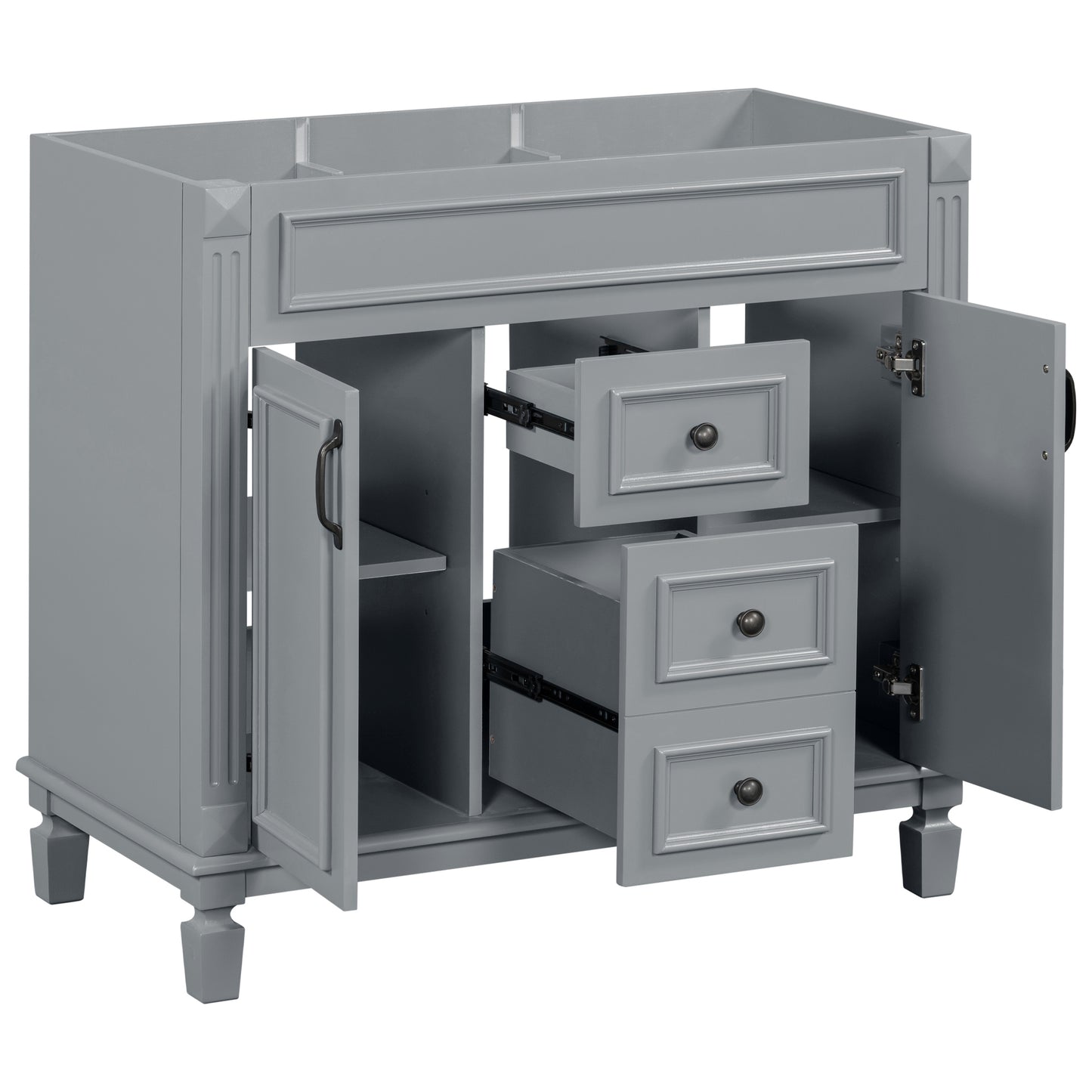 VanityFus 36.3-in Grey Bathroom Vanity Undermount without Top Base Cabinet with 2 Soft Close Doors 2 Drawers