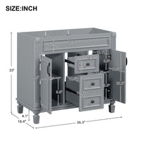 VanityFus 36.3-in Grey Bathroom Vanity Undermount without Top Base Cabinet with 2 Soft Close Doors 2 Drawers