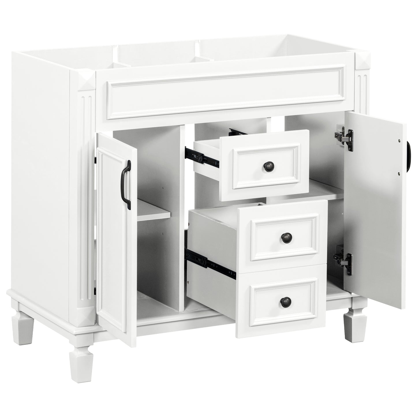 VanityFus 36.3-in White Bathroom Vanity Undermount without Top Base Cabinet with 2 Soft Close Doors 2 Drawers