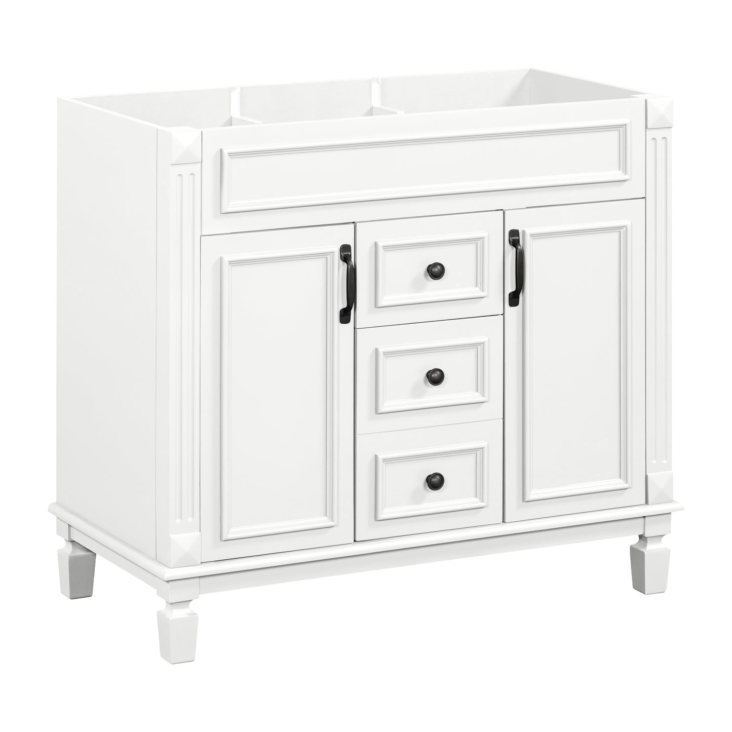 VanityFus 36.3-in White Bathroom Vanity Undermount without Top Base Cabinet with 2 Soft Close Doors 2 Drawers
