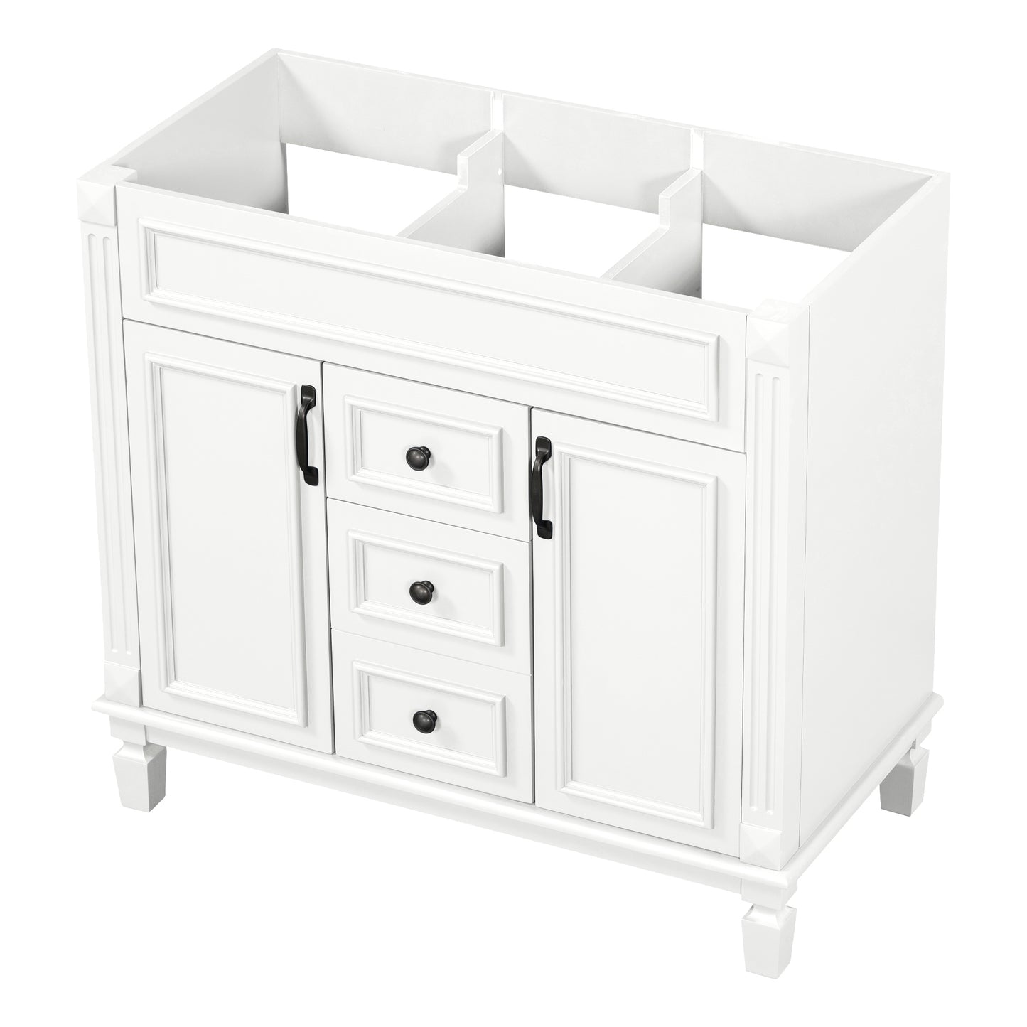 VanityFus 36.3-in White Bathroom Vanity Undermount without Top Base Cabinet with 2 Soft Close Doors 2 Drawers