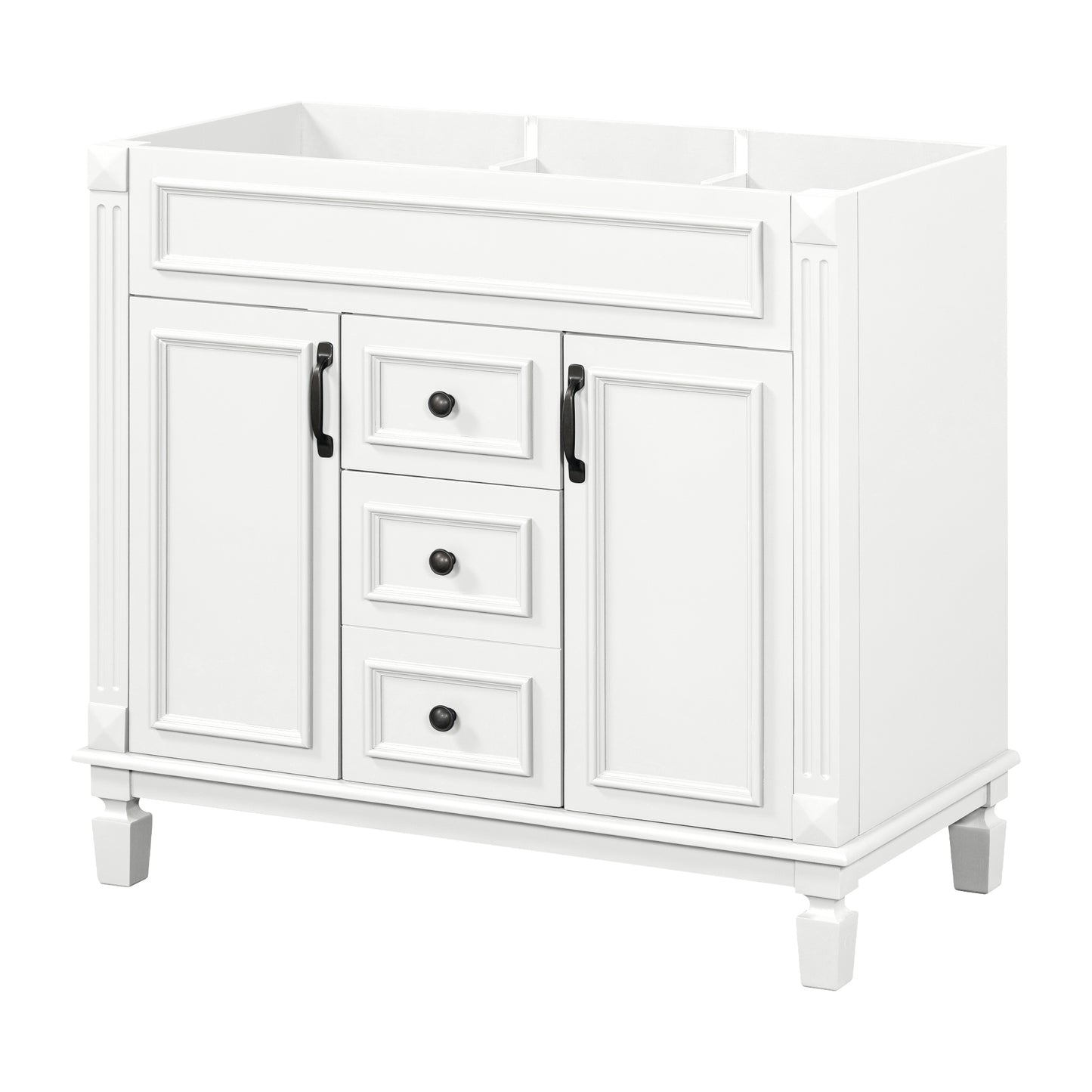 VanityFus 36.3-in White Bathroom Vanity Undermount without Top Base Cabinet with 2 Soft Close Doors 2 Drawers