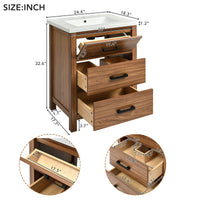 VanityFus 24.4-in Natural Wood Bathroom Vanity Single Sink Combo with Ceramic Top Undermount 3 Drawers