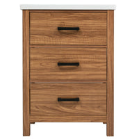 VanityFus 24.4-in Natural Wood Bathroom Vanity Single Sink Combo with Ceramic Top Undermount 3 Drawers