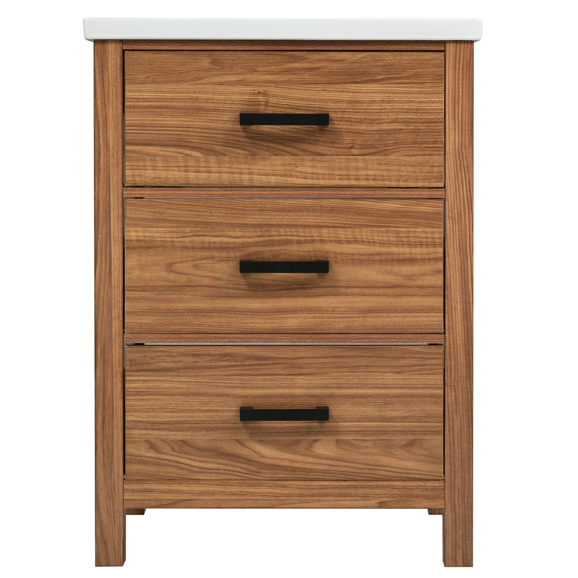 VanityFus 24.4-in Natural Wood Bathroom Vanity Single Sink Combo with Ceramic Top Undermount 3 Drawers