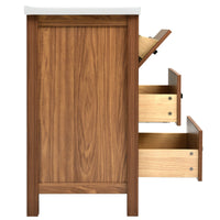 VanityFus 24.4-in Natural Wood Bathroom Vanity Single Sink Combo with Ceramic Top Undermount 3 Drawers