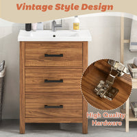 VanityFus 24.4-in Natural Wood Bathroom Vanity Single Sink Combo with Ceramic Top Undermount 3 Drawers