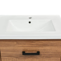 VanityFus 24.4-in Natural Wood Bathroom Vanity Single Sink Combo with Ceramic Top Undermount 3 Drawers
