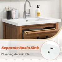VanityFus 24.4-in Natural Wood Bathroom Vanity Single Sink Combo with Ceramic Top Undermount 3 Drawers