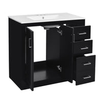 VanityFus 36-in Black Bathroom Vanity Single Sink Combo with Ceramic Top Undermount 2 Soft Close Doors 3 Drawers