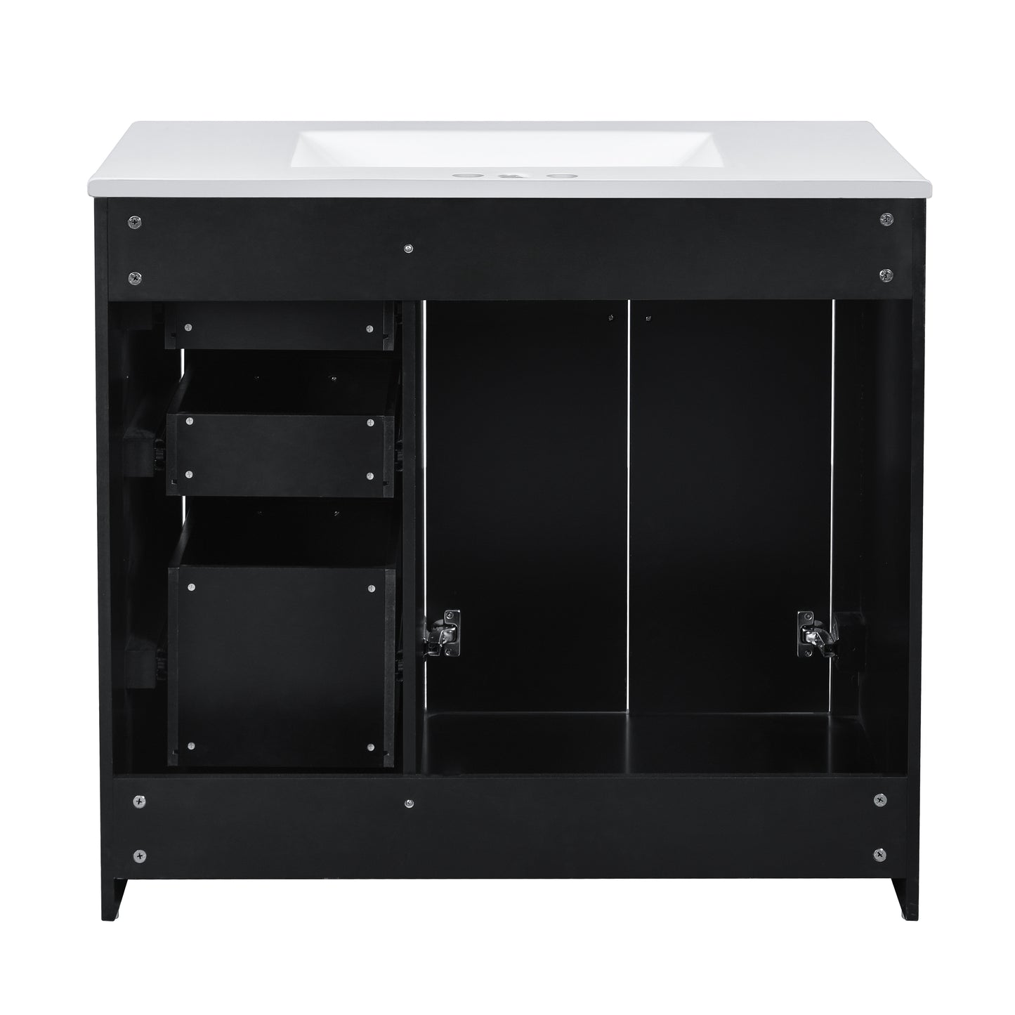 VanityFus 36-in Black Bathroom Vanity Single Sink Combo with Ceramic Top Undermount 2 Soft Close Doors 3 Drawers