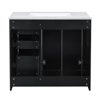 VanityFus 36-in Black Bathroom Vanity Single Sink Combo with Ceramic Top Undermount 2 Soft Close Doors 3 Drawers