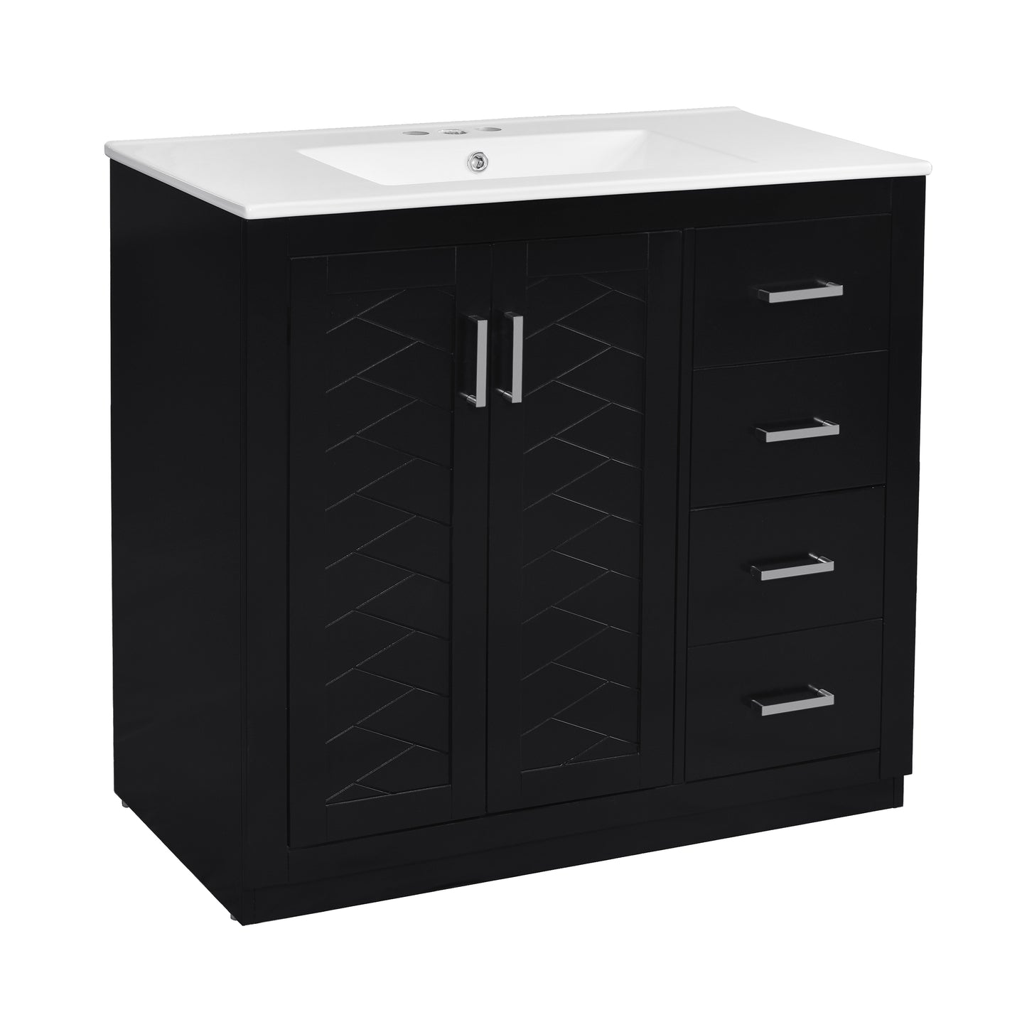 VanityFus 36-in Black Bathroom Vanity Single Sink Combo with Ceramic Top Undermount 2 Soft Close Doors 3 Drawers