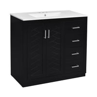 VanityFus 36-in Black Bathroom Vanity Single Sink Combo with Ceramic Top Undermount 2 Soft Close Doors 3 Drawers