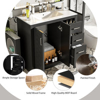 VanityFus 36-in Black Bathroom Vanity Single Sink Combo with Ceramic Top Undermount 2 Soft Close Doors 3 Drawers