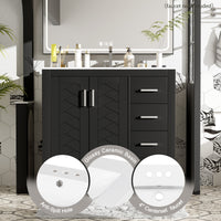 VanityFus 36-in Black Bathroom Vanity Single Sink Combo with Ceramic Top Undermount 2 Soft Close Doors 3 Drawers
