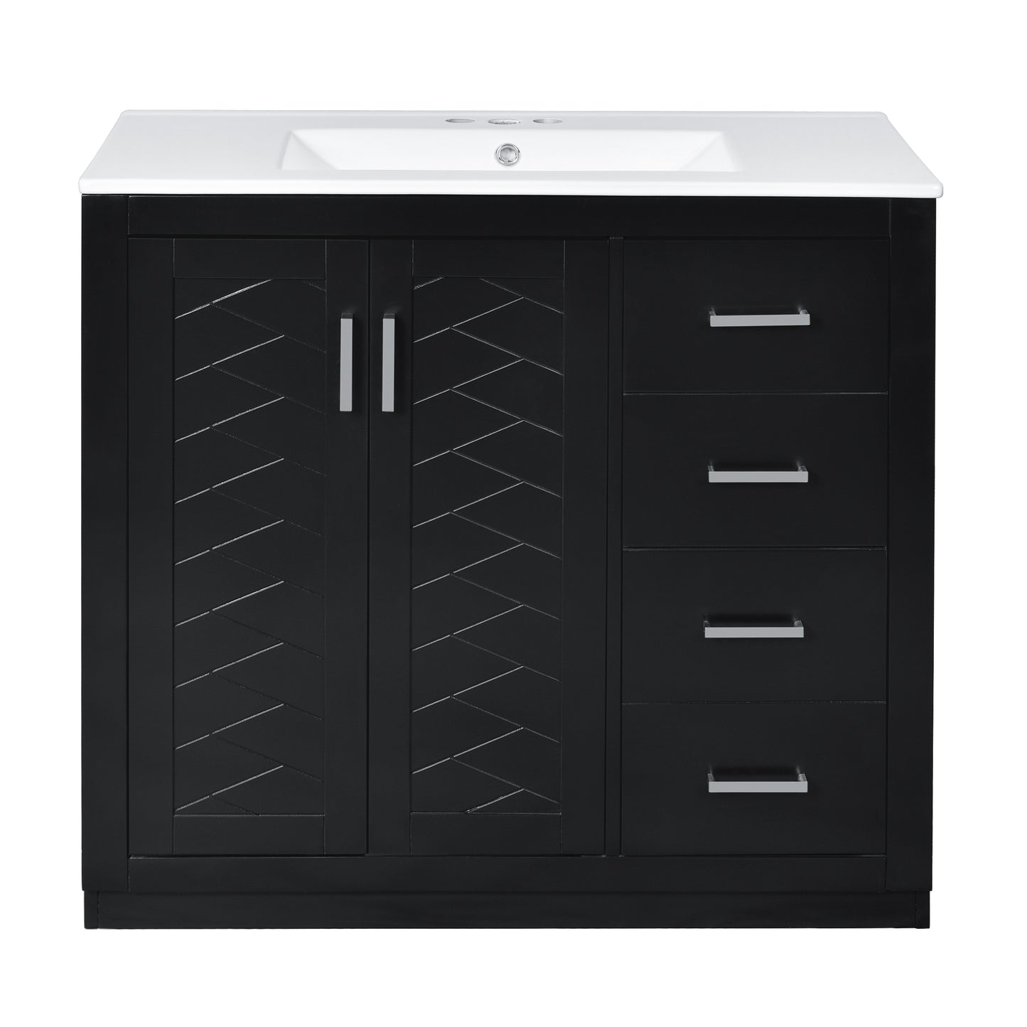 VanityFus 36-in Black Bathroom Vanity Single Sink Combo with Ceramic Top Undermount 2 Soft Close Doors 3 Drawers