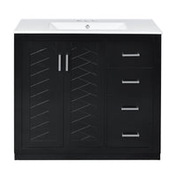 VanityFus 36-in Black Bathroom Vanity Single Sink Combo with Ceramic Top Undermount 2 Soft Close Doors 3 Drawers