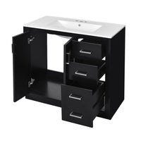 VanityFus 36-in Black Bathroom Vanity Single Sink Combo with Ceramic Top Undermount 2 Soft Close Doors 3 Drawers