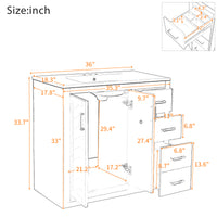 VanityFus 36-in Black Bathroom Vanity Single Sink Combo with Ceramic Top Undermount 2 Soft Close Doors 3 Drawers