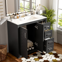 VanityFus 36-in Black Bathroom Vanity Single Sink Combo with Ceramic Top Undermount 2 Soft Close Doors 3 Drawers