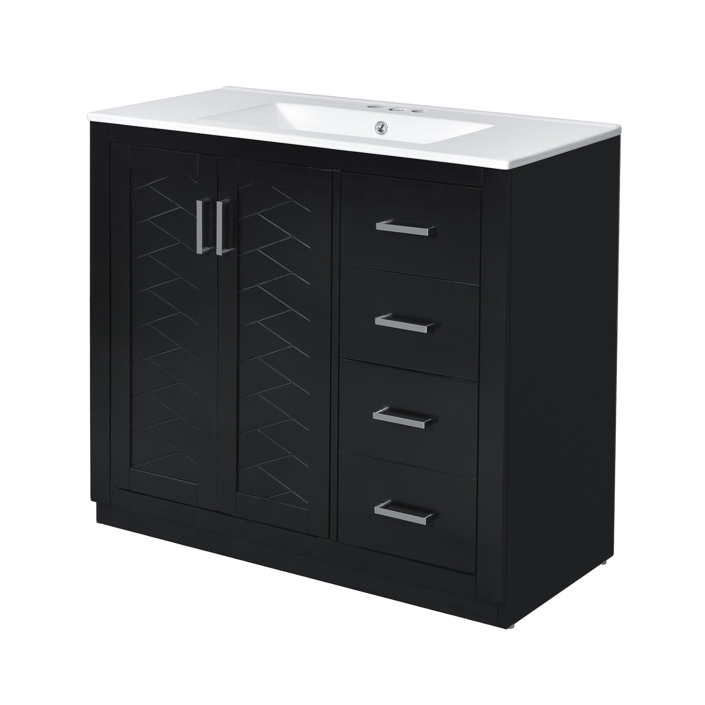 VanityFus 36-in Black Bathroom Vanity Single Sink Combo with Ceramic Top Undermount 2 Soft Close Doors 3 Drawers