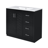 VanityFus 36-in Black Bathroom Vanity Single Sink Combo with Ceramic Top Undermount 2 Soft Close Doors 3 Drawers