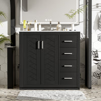 VanityFus 36-in Black Bathroom Vanity Single Sink Combo with Ceramic Top Undermount 2 Soft Close Doors 3 Drawers