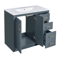 VanityFus 36-in Blue Bathroom Vanity Single Sink Combo with Ceramic Top Undermount 2 Soft Close Doors 3 Drawers