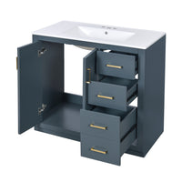 VanityFus 36-in Blue Bathroom Vanity Single Sink Combo with Ceramic Top Undermount 2 Soft Close Doors 3 Drawers