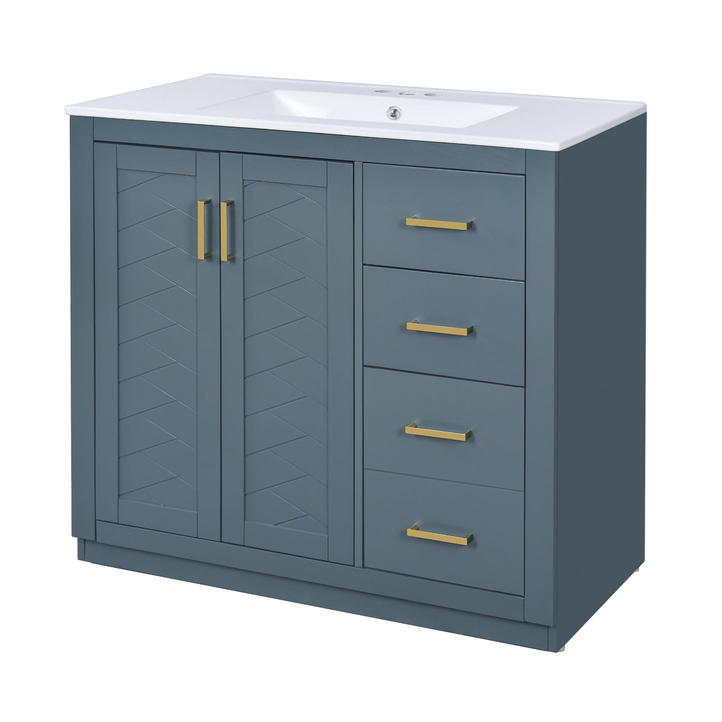 VanityFus 36-in Blue Bathroom Vanity Single Sink Combo with Ceramic Top Undermount 2 Soft Close Doors 3 Drawers
