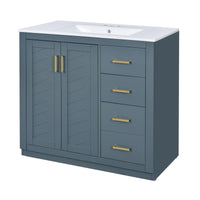 VanityFus 36-in Blue Bathroom Vanity Single Sink Combo with Ceramic Top Undermount 2 Soft Close Doors 3 Drawers