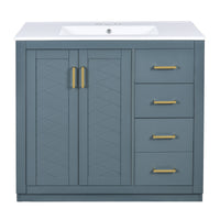 VanityFus 36-in Blue Bathroom Vanity Single Sink Combo with Ceramic Top Undermount 2 Soft Close Doors 3 Drawers