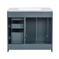 VanityFus 36-in Blue Bathroom Vanity Single Sink Combo with Ceramic Top Undermount 2 Soft Close Doors 3 Drawers