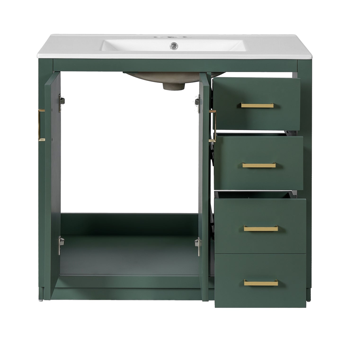 VanityFus 36-in Green Bathroom Vanity Undermount Single Sink Combo with Ceramic Top 2 Soft Close Doors 3 Drawers
