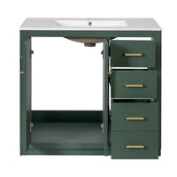 VanityFus 36-in Green Bathroom Vanity Undermount Single Sink Combo with Ceramic Top 2 Soft Close Doors 3 Drawers
