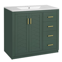 VanityFus 36-in Green Bathroom Vanity Undermount Single Sink Combo with Ceramic Top 2 Soft Close Doors 3 Drawers