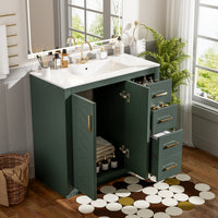 VanityFus 36-in Green Bathroom Vanity Undermount Single Sink Combo with Ceramic Top 2 Soft Close Doors 3 Drawers