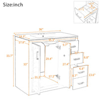 VanityFus 36-in Green Bathroom Vanity Undermount Single Sink Combo with Ceramic Top 2 Soft Close Doors 3 Drawers