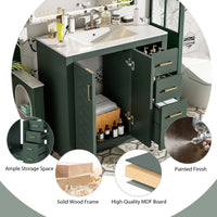 VanityFus 36-in Green Bathroom Vanity Undermount Single Sink Combo with Ceramic Top 2 Soft Close Doors 3 Drawers