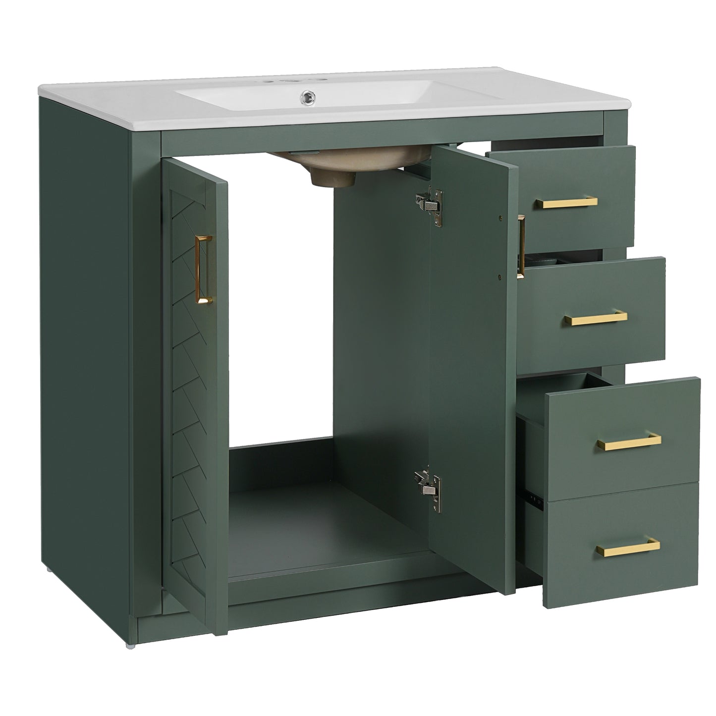 VanityFus 36-in Green Bathroom Vanity Undermount Single Sink Combo with Ceramic Top 2 Soft Close Doors 3 Drawers