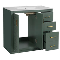 VanityFus 36-in Green Bathroom Vanity Undermount Single Sink Combo with Ceramic Top 2 Soft Close Doors 3 Drawers