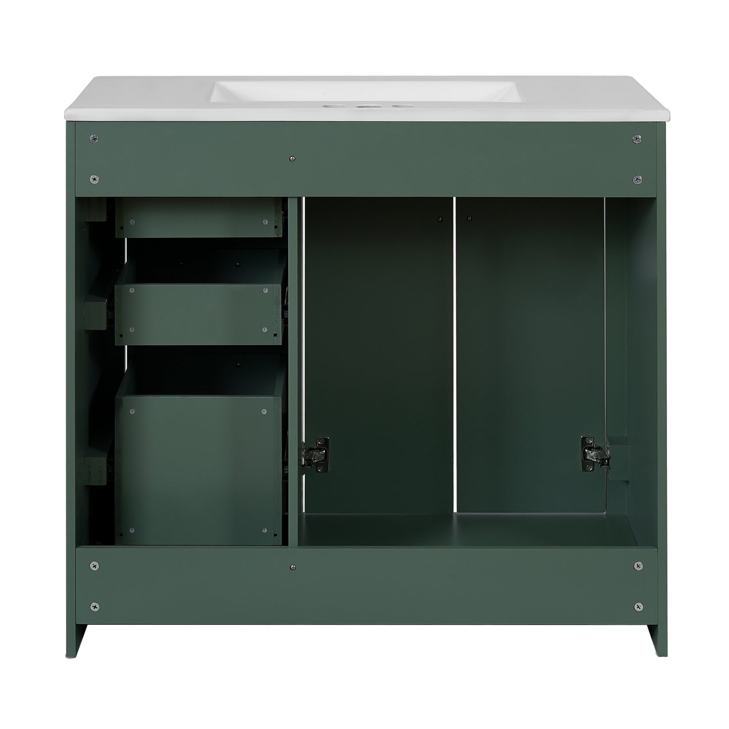VanityFus 36-in Green Bathroom Vanity Undermount Single Sink Combo with Ceramic Top 2 Soft Close Doors 3 Drawers