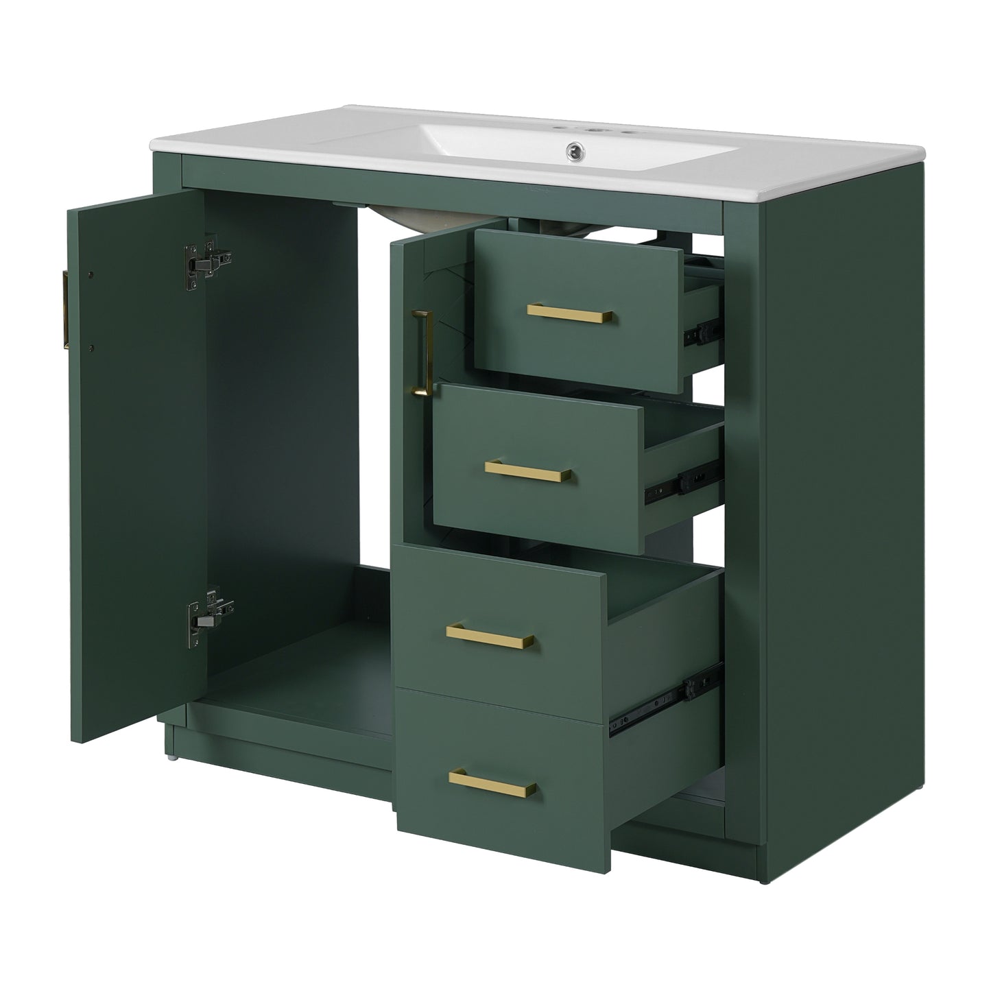 VanityFus 36-in Green Bathroom Vanity Undermount Single Sink Combo with Ceramic Top 2 Soft Close Doors 3 Drawers